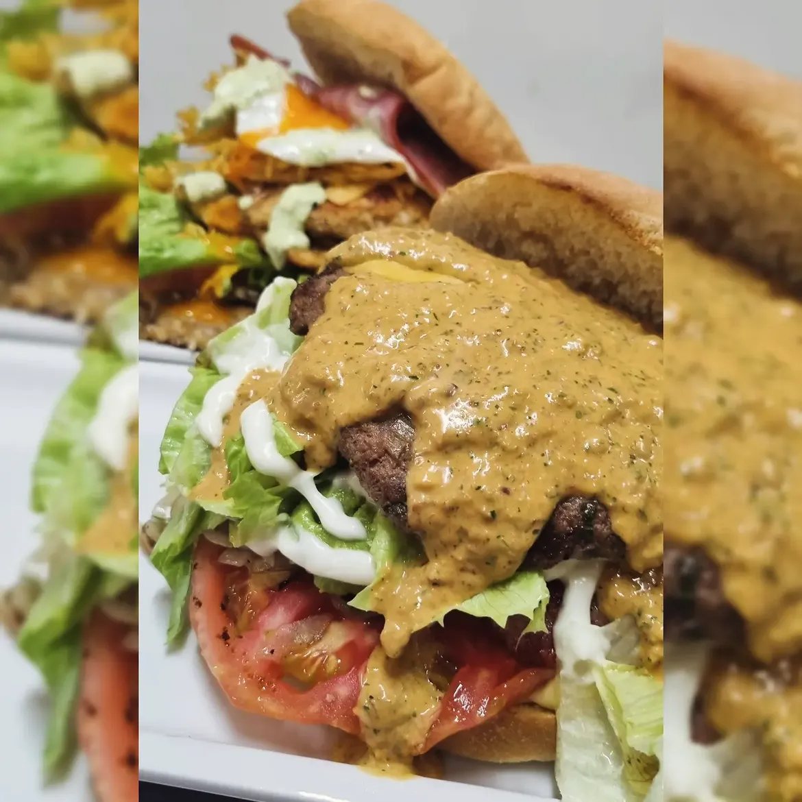 Sándwich de autor con hamburguesa casera y salsa de la casa